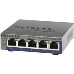 GS105E-100PES, NETGEAR 5-port 10/100/1000 Mbps ProSafe Plus switch with external power supply and Green features, managed via GUI