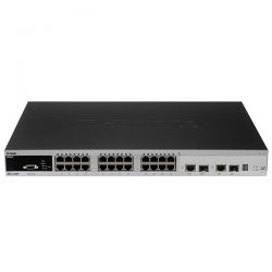 DES-3528P/A2A, D-Link 24-port UTP 10/100Mbps PoE + 2-port 1000BASE-T + 2 combo 1000BASE-T/SFP, L2 Single IP Management Switch, 19"
