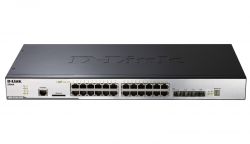 DGS-3120-24TC/EI, D-Link 24-Port Managed L2+ Gigabit Switch, physical stacking 20 10/100/1000BASE-T ports, 4 Combo 1000BASE-T/SFP, 2x10G CX4 for stacking