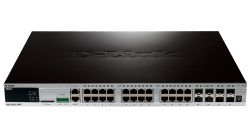 DGS-3420-28PC/A2A, D-Link 24-ports PoE 10/100/1000Base-T L2+ Stackable Management Switch with 4 Combo ports 10/100/1000Base-T/SFP and 4-ports SFP+