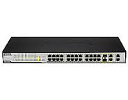 DES-1228P, Коммутатор D-Link DES-1228P с 24 портами 10/100Base-TX с поддержкой PoE, 2 портами 10/100/1000BASE-T, 2 комбо-портами 100/1000BASE-T/SFP