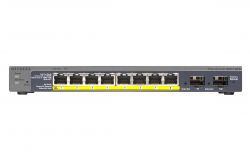 GS110TP-100EUS, NETGEAR Managed Smart-switch with 8GE+2SFP ports (including 8GE PoE ports) with external power supply and Green features, PoE budget up to 46W