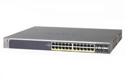 GSM7228PS-100EUS, NETGEAR Managed L2 switch with CLI, 20GE+4SFP(Combo)+2xSFP+(10G) ports (including 16GE PoE and 8GE PoE+ ports) and 2 slots for 10GE modules, stackable, with optional L3 feature set update, PoE budget